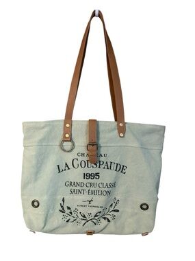 Myra La Couspaude 1995 Canvas Tote Bag Boho Leather Detail Work Travel